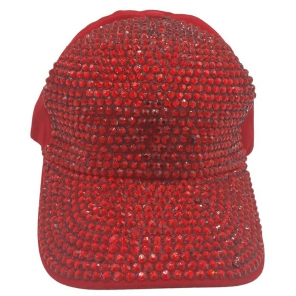 COPY - NWOT- Red Rhinestone Baseball Cap with Adjustable Sizing - Picture 5 of 5